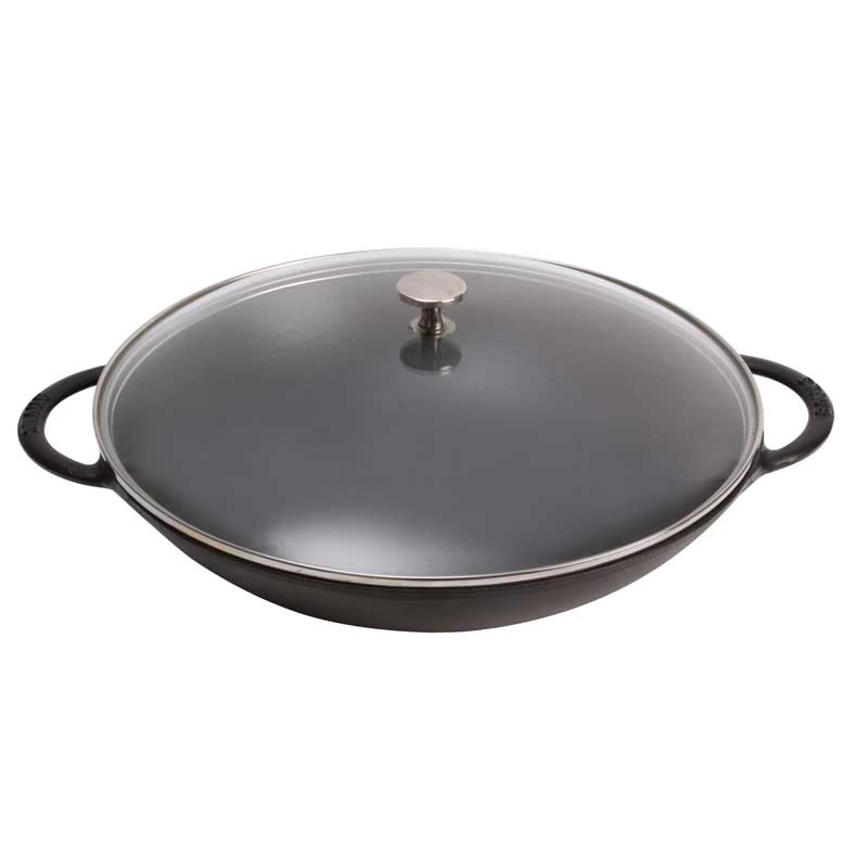 Staub Wok Aus Gusseisen Mit Glasdeckel 37 Cm, Schwarz